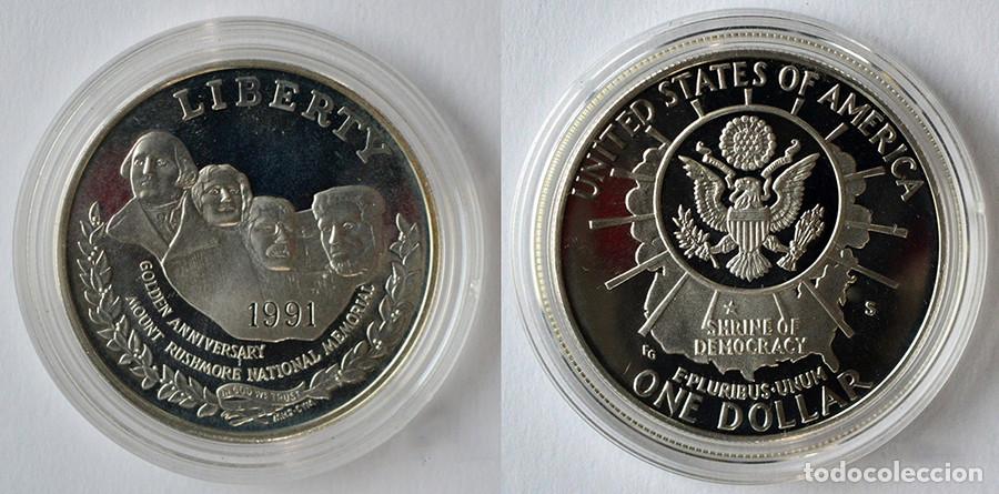 Monedas antiguas de Am&eacute;rica: ESTADOS UNIDOS - DOLAR - 1991 - MONTE RUSHMORE - PLATA - MS60