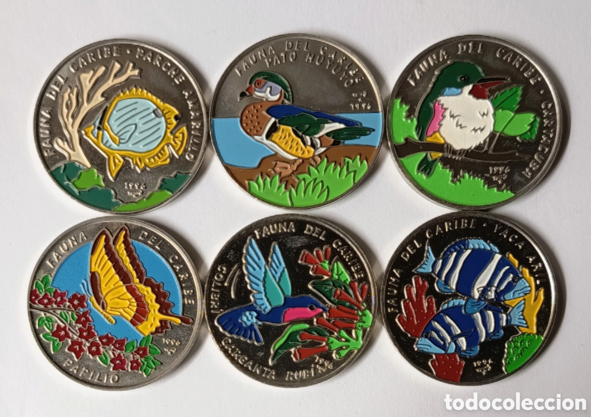Monedas antiguas de Am&eacute;rica: CUBA. SERIE &ldquo;FAUNA DEL CARIBE&rdquo;. 6 MONEDASx1 PESO. 1996. 12,9 GR. N&Iacute;QUEL RECUBIERTO DE ACERO. COLOR