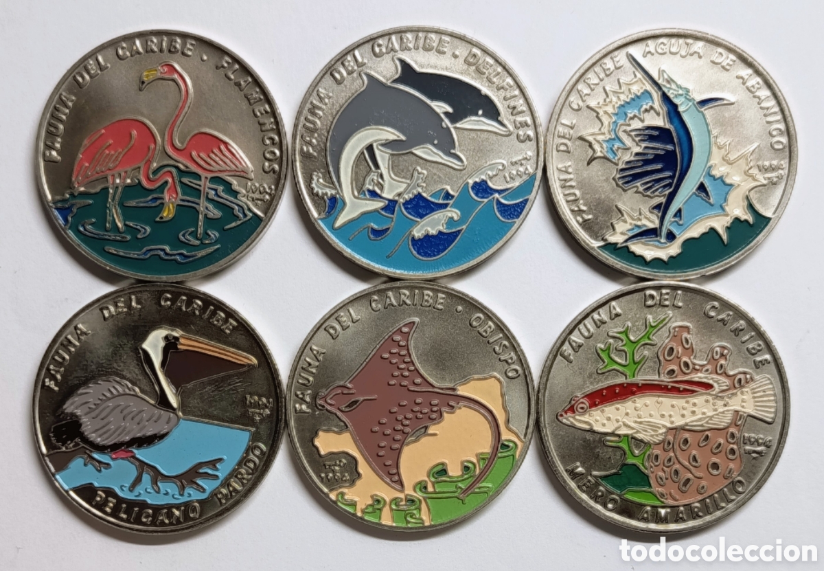 Monedas antiguas de Am&eacute;rica: CUBA. SERIE &ldquo;FAUNA DEL CARIBE&rdquo;. 6x1 PESO. 1994. 12,9 GRS. N&Iacute;QUEL RECUBIERTO DE ACERO. MULTICOLOR