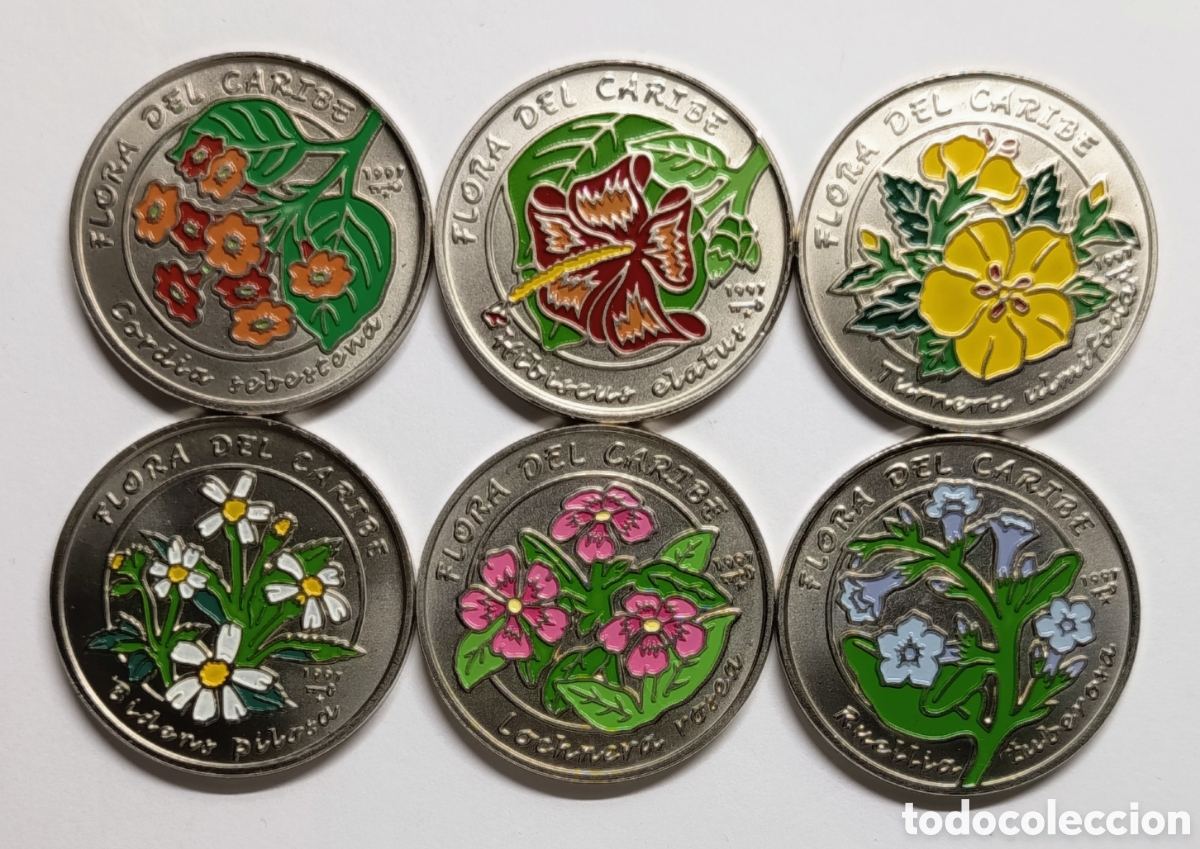 Monedas antiguas de Am&eacute;rica: CUBA. SERIE &ldquo;FLORA DEL CARIBE&rdquo;. 6x1 PESO. 1997. 12,9 GRS. ACERO REVESTIDO N&Iacute;QUEL. MULTICOLOR. RARAS