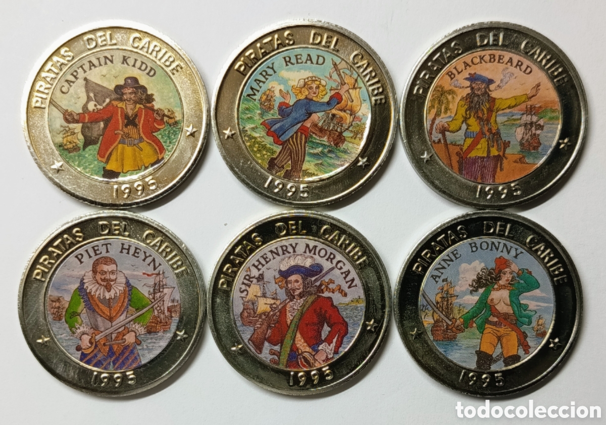 Monedas antiguas de Am&eacute;rica: CUBA. SERIE &ldquo;PIRATAS DEL CARIBE&rdquo;. 6x1 PESO. 1995. 14,5 GRS. COBRE-N&Iacute;QUEL. MULTICOLOR.