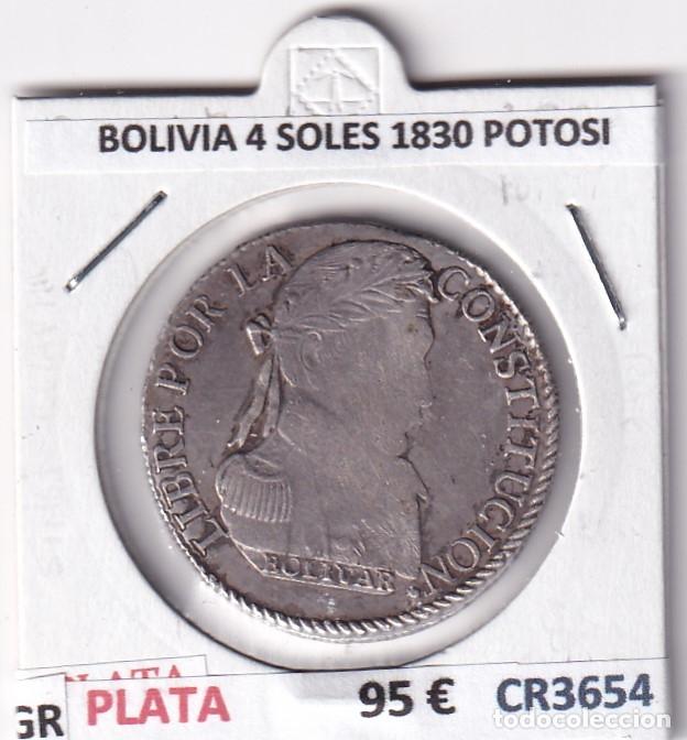 Monedas antiguas de Am&eacute;rica: CR3654 MONEDA BOLIVIA 4 SOLES SIMON BOLIVAR 1830 POTOSI PLATA