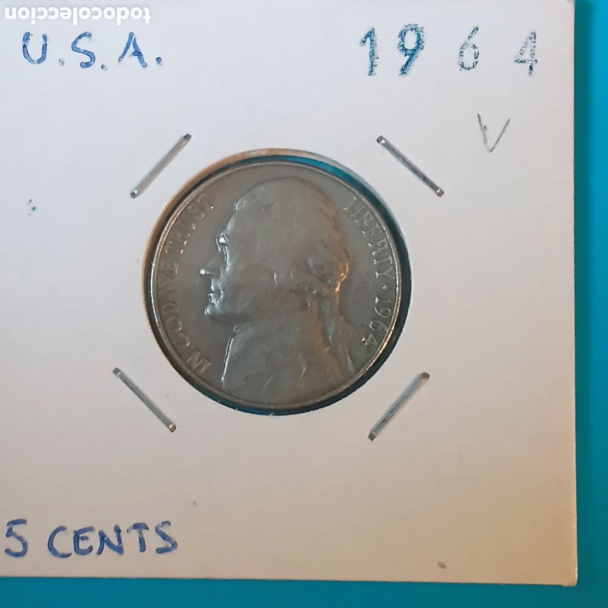 Monedas antiguas de Am&eacute;rica: E.E.U.U. (U.S.A.) 5 CENTAVOS (CENTS) CU-NI 1964 JEFFERSON