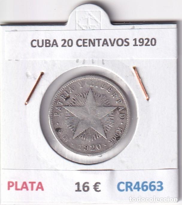 Monedas antiguas de Am&eacute;rica: CR4663 MONEDA CUBA 20 CENTAVOS 1920 PLATA