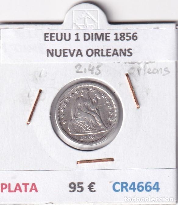 Monedas antiguas de Am&eacute;rica: CR4664 MONEDA EEUU 1 DIME 1856 NUEVA ORLEANS PLATA