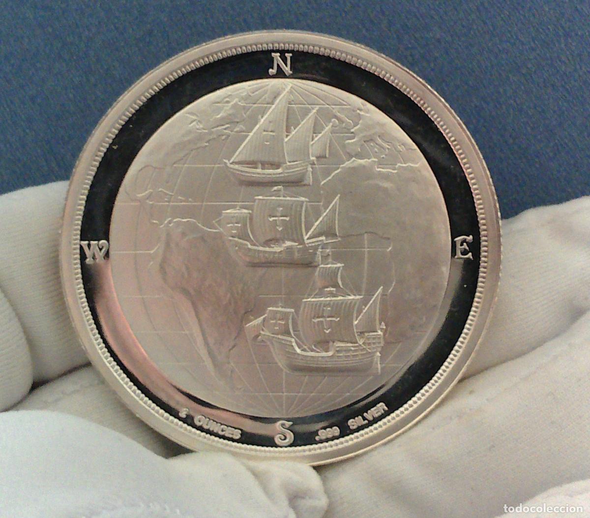 Monedas antiguas de Am&eacute;rica: Crist&oacute;bal Col&oacute;n Quinto centenario Am&eacute;rica Santa Mar&iacute;a Pinta Ni&ntilde;a 2 onzas 999 Moneda de PLATA