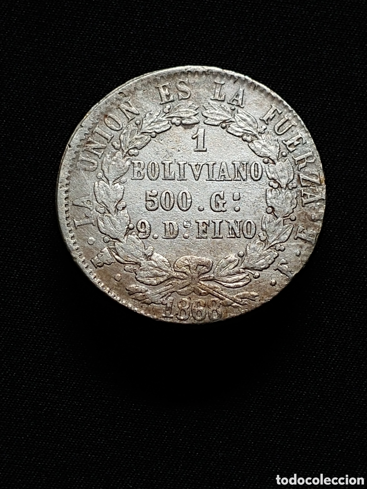 Monedas antiguas de Am&eacute;rica: Bolivia, 1 Boliviano 1868 F.E., plata .900 mls.