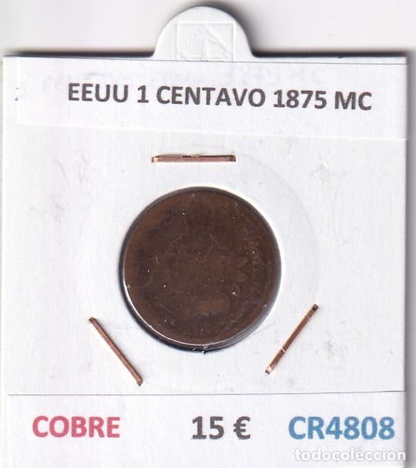 Monedas antiguas de Am&eacute;rica: CR4808 MONEDA EEUU 1 CENTAVO 1875 MC COBRE