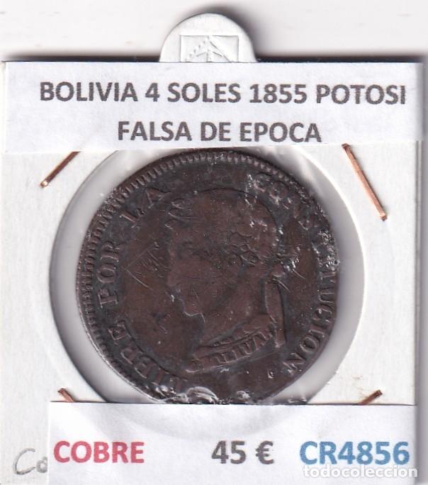 Monedas antiguas de Am&eacute;rica: CR4856 MONEDA BOLIVIA 4 SOLES 1855 POTOSI FALSA DE EPOCA COBRE