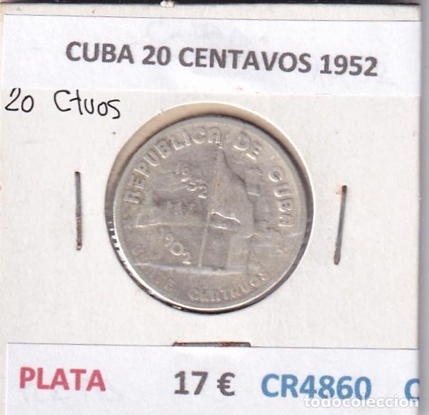 Monedas antiguas de Am&eacute;rica: CR4860 MONEDA CUBA 20 CENTAVOS 1952 PLATA