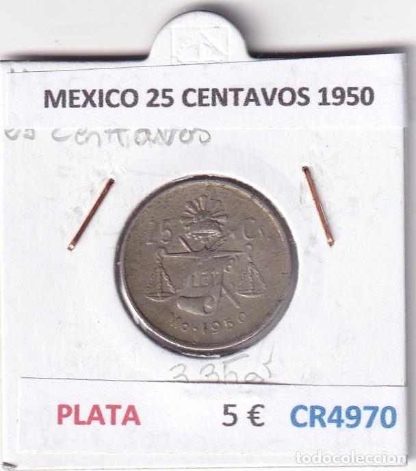 Monedas antiguas de Am&eacute;rica: CR4970 MONEDA MEXICO 25 CENTAVOS 1950 PLATA