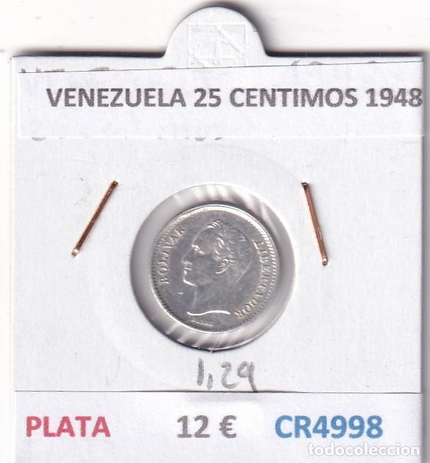 Monedas antiguas de Am&eacute;rica: CR4998 MONEDA VENEZUELA 25 CENTIMOS 1948 PLATA