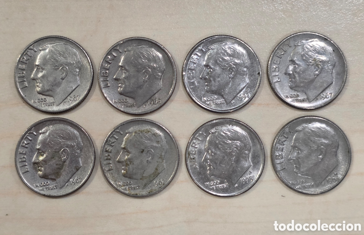 Old Coins of America: 8 Monedas One Dime Presidente Roosevelt 1966 67 68 94 95 - Coin USA