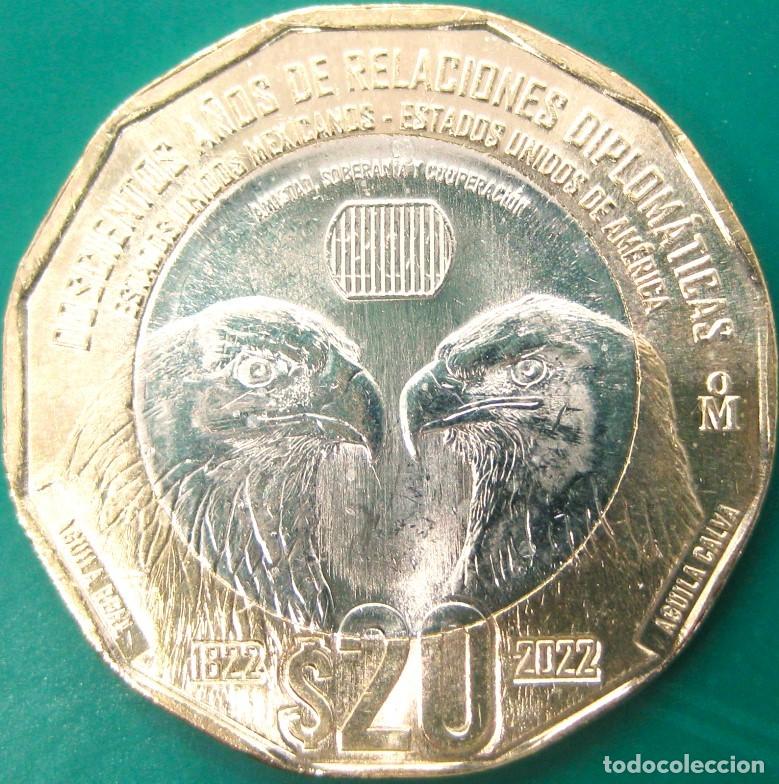 Monedas antiguas de Am&eacute;rica: M&eacute;xico, 20 Pesos ''Relaciones con Estados Unidos-Bimet&aacute;lica'' KM#317./ Sin Circular.