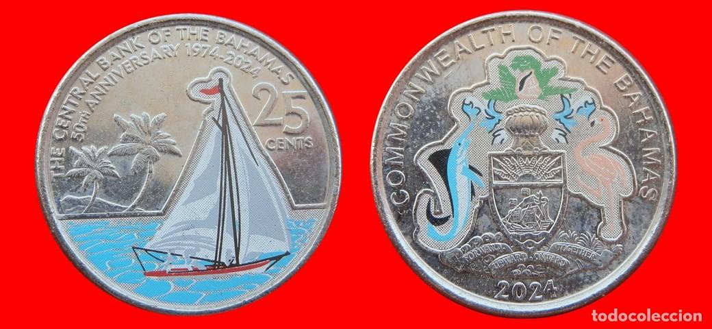 Monedas antiguas de Am&eacute;rica: 25 CENTAVOS 2024 COLOREADA SIN CIRCULAR BAHAMAS-9379SC