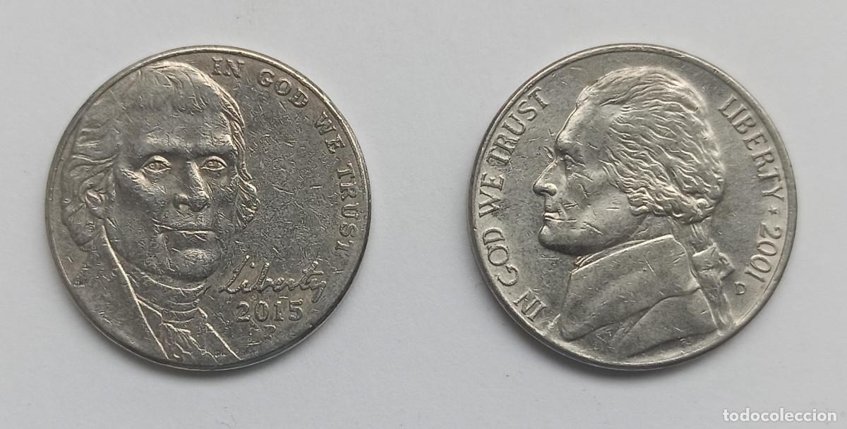 Monedas antiguas de Am&eacute;rica: LOTE 2 MONEDAS DE 5 CENTS ( ESTADOS UNIDOS DE AM&Eacute;RICA - USA ) 2001 D - 2015 P