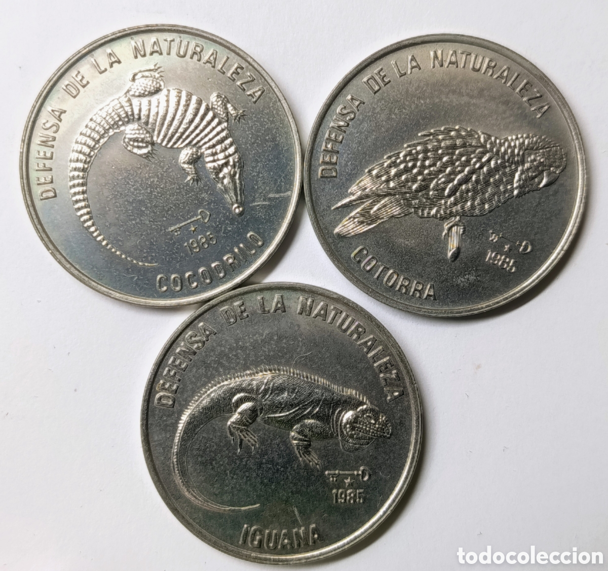 Monedas antiguas de Am&eacute;rica: CUBA. 3 MONEDAS DE UN PESO 1985 &ldquo;DEFENSA DE LA NATURALEZA&rdquo; COBRE-N&Iacute;QUEL. RARAS