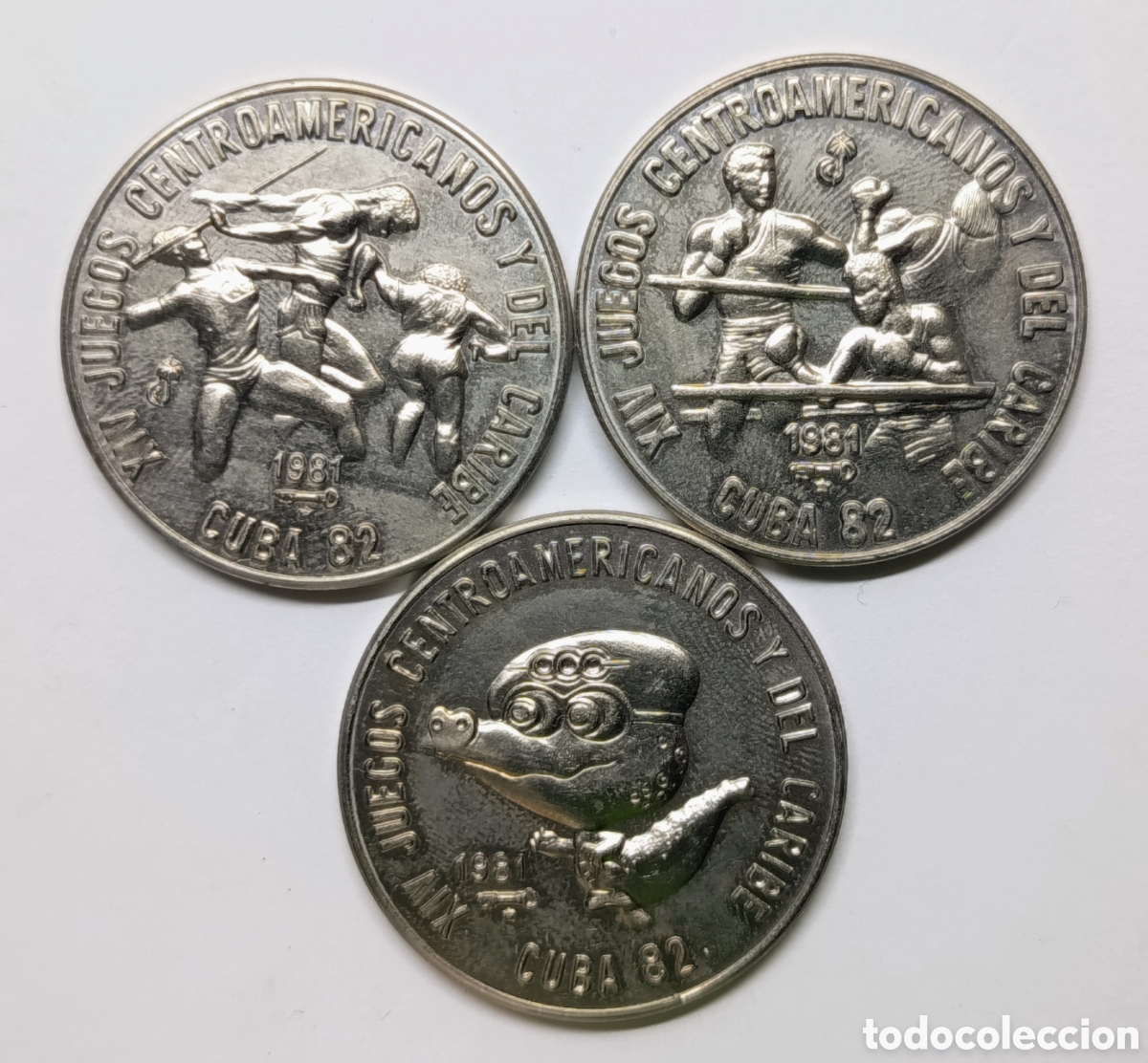 Monedas antiguas de Am&eacute;rica: CUBA. 3 MONEDAS DE UN PESO 1981 &ldquo;XIV JUEGOS CENTROAMERICANOS Y DEL CARIBE&rdquo; COBRE-N&Iacute;QUEL. RARAS