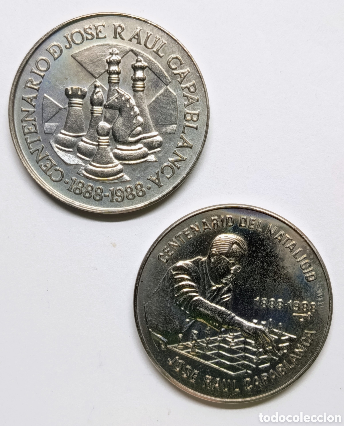 Monedas antiguas de Am&eacute;rica: CUBA. 2 MONEDAS DE 1 PESO 1988 &ldquo;CENTENARIO DEL NATALICIO JOS&Eacute; RAUL CAPABLANCA&rdquo; CU-NI. MUY RARAS