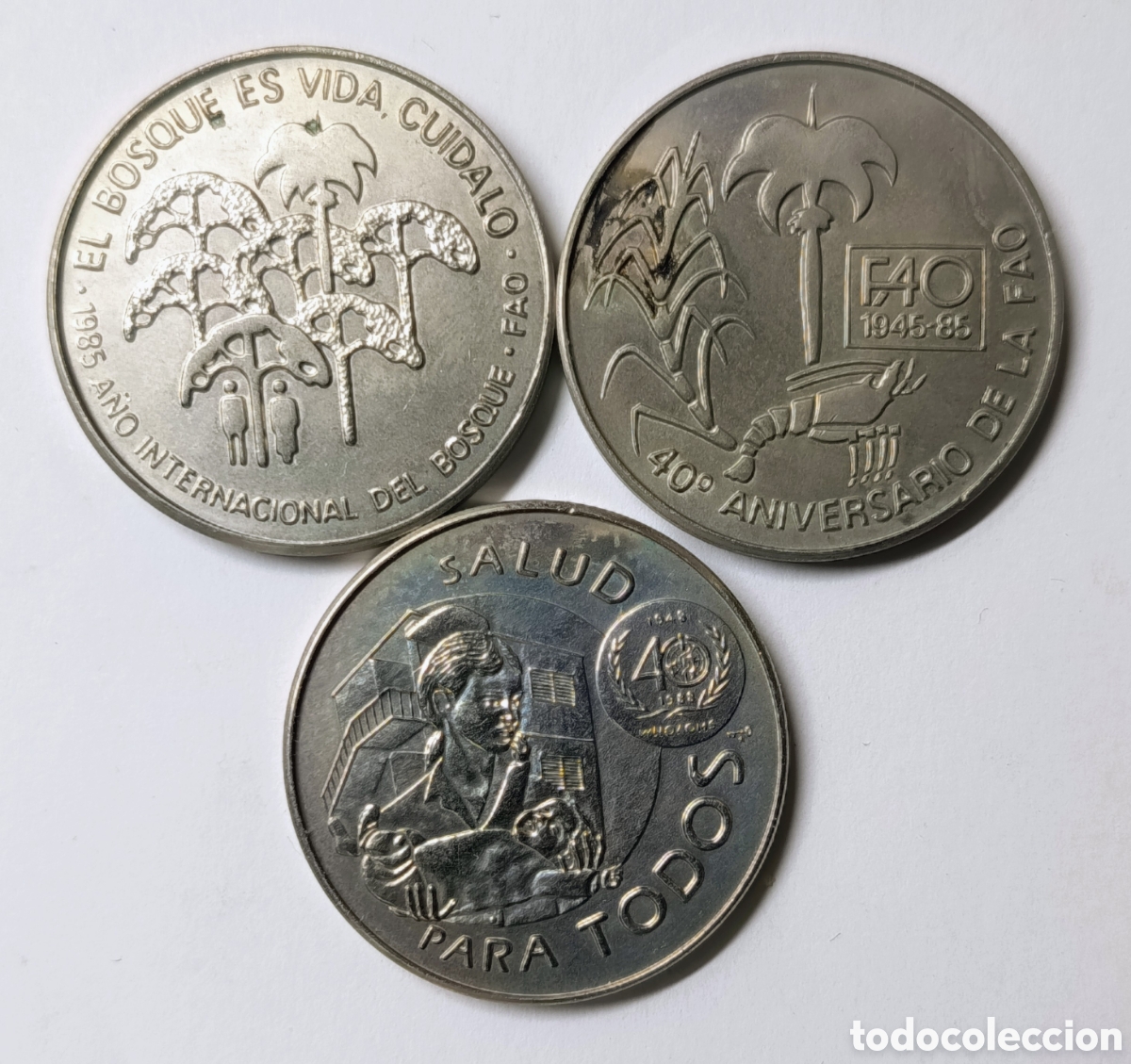 Monedas antiguas de Am&eacute;rica: CUBA. 3 MONEDAS DE UN PESO 1985, 1985, 1988. COBRE-N&Iacute;QUEL. RARAS