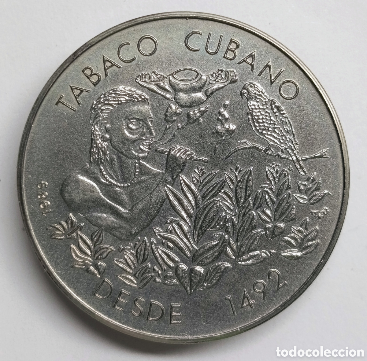 Monedas antiguas de Am&eacute;rica: CUBA. MONEDA DE UN PESO 1989. &ldquo;TABACO CUBANO&rdquo;. COBRE-N&Iacute;QUEL. MUY RARA