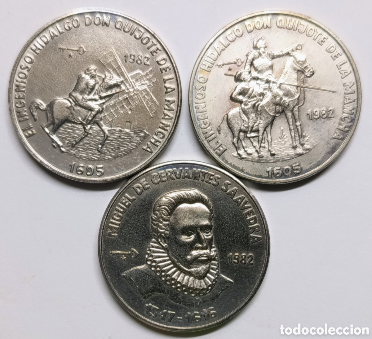 Monedas antiguas de Am&eacute;rica: CUBA. 3 MONEDAS DE UN PESO 1982. &ldquo;CERVANTES Y EL QUIJOTE&rdquo;. COBRE-N&Iacute;QUEL. ESCASAS