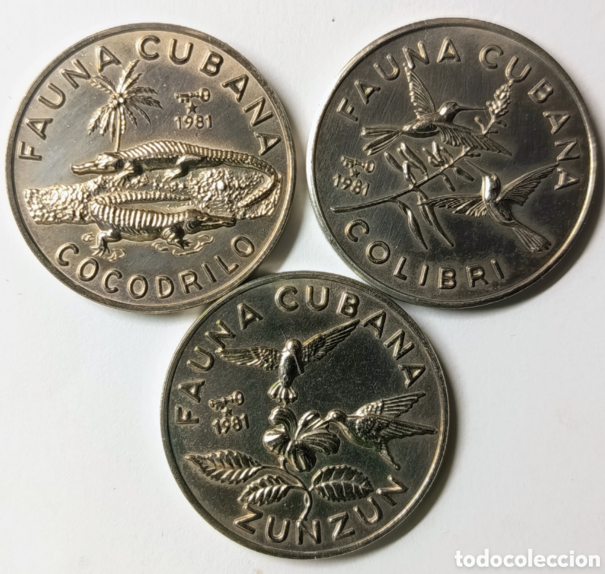Monedas antiguas de Am&eacute;rica: CUBA. 3 MONEDAS DE UN PESO 1981. &ldquo;FAUNA CUBANA&rdquo;. COBRE-N&Iacute;QUEL. RARAS