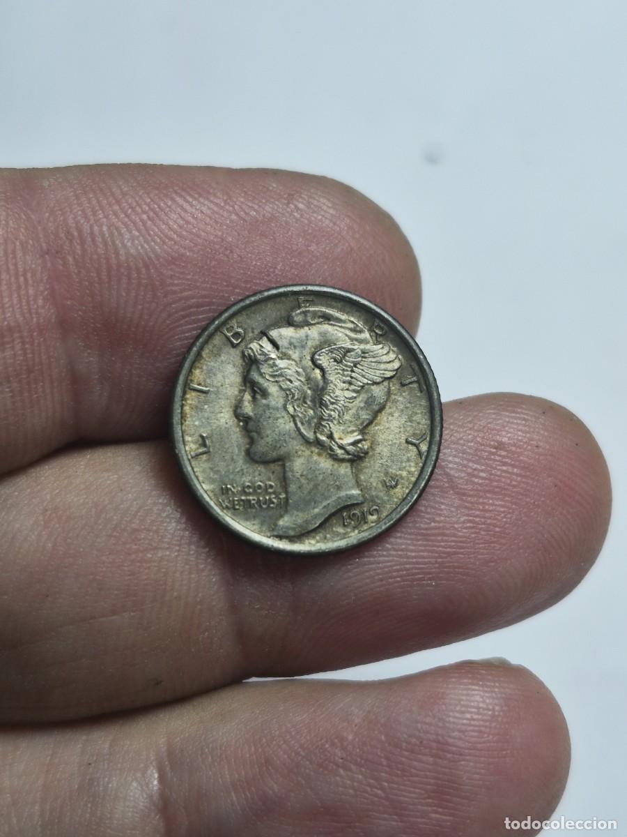 Monedas antiguas de Am&eacute;rica: NT/ ESTADOS UNIDOS DIME 1919 PLATA CON PARTE DEL BRILLO ORIGINAL PRECIOSA (M1505)