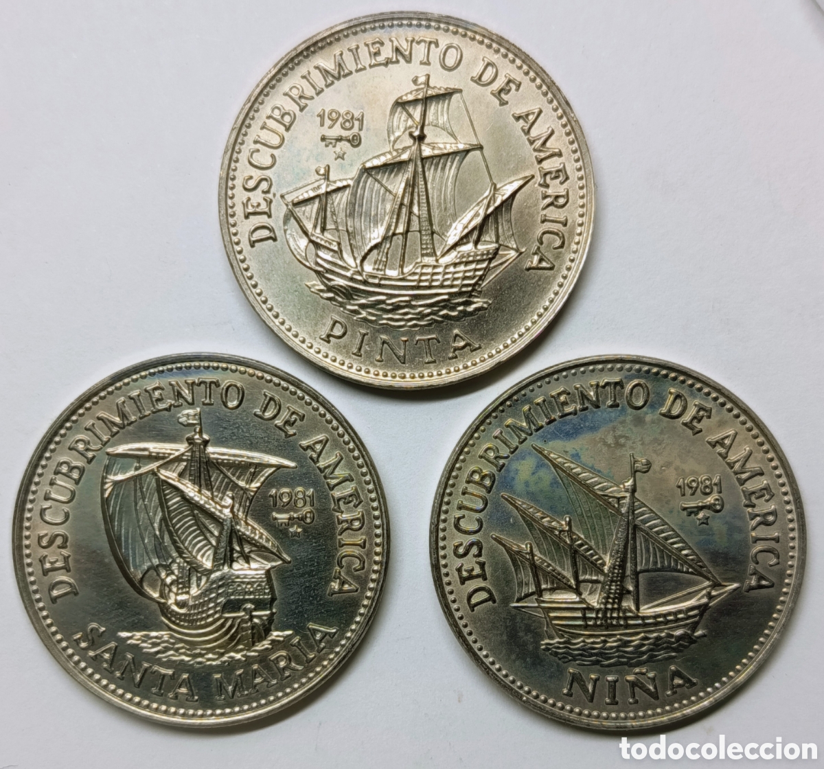 Monedas antiguas de Am&eacute;rica: CUBA. 3 MONEDAS DE UN PESO 1981. &ldquo;DESCUBRIMIENTO DE AM&Eacute;RICA&rdquo; COBRE-N&Iacute;QUEL