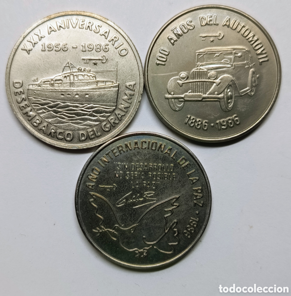 Old Coins of America: CUBA. 3 MONEDAS DE UN PESO 1986. COBRE-N&Iacute;QUEL. RARAS