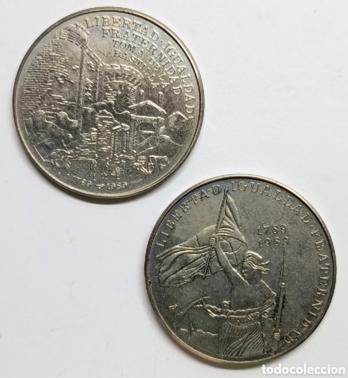 Monedas antiguas de Am&eacute;rica: CUBA. 2 MONEDAS DE UN PESO 1989. ANIVERSARIO DE LA REVOLUCI&Oacute;N FRANCESA. COBRE-N&Iacute;QUEL. MUY RARAS