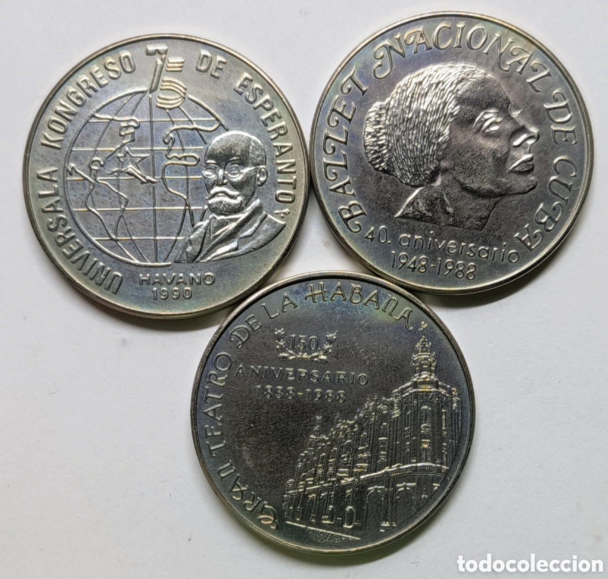 Monedas antiguas de Am&eacute;rica: CUBA. 3 MONEDAS DE UN PESO 1988/90. COBRE-N&Iacute;QUEL. RARAS
