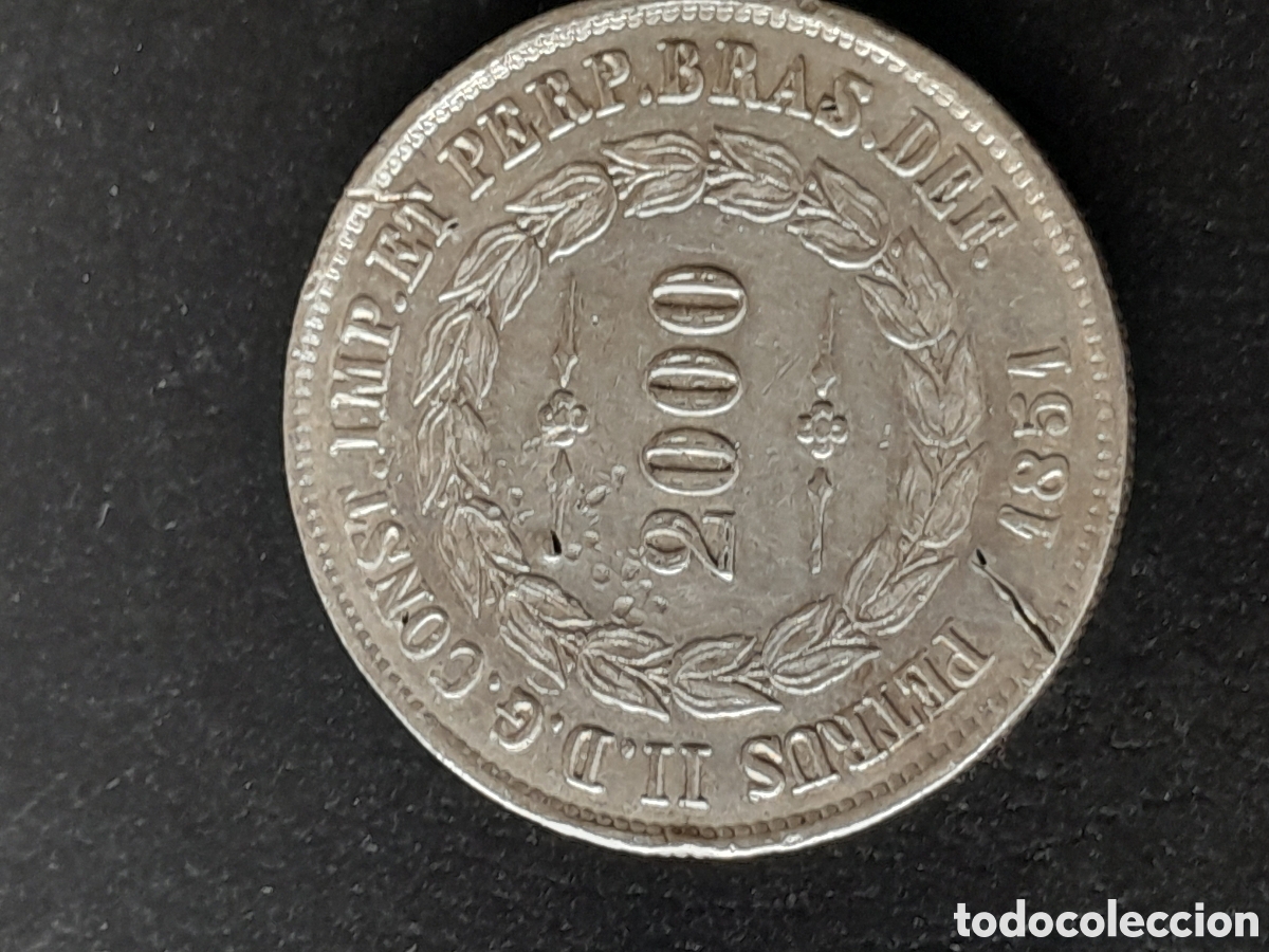 Monedas antiguas de Am&eacute;rica: Brasil 2000 Reis 1851 Plata - Certificada (MBC) + rotura cu&ntilde;o