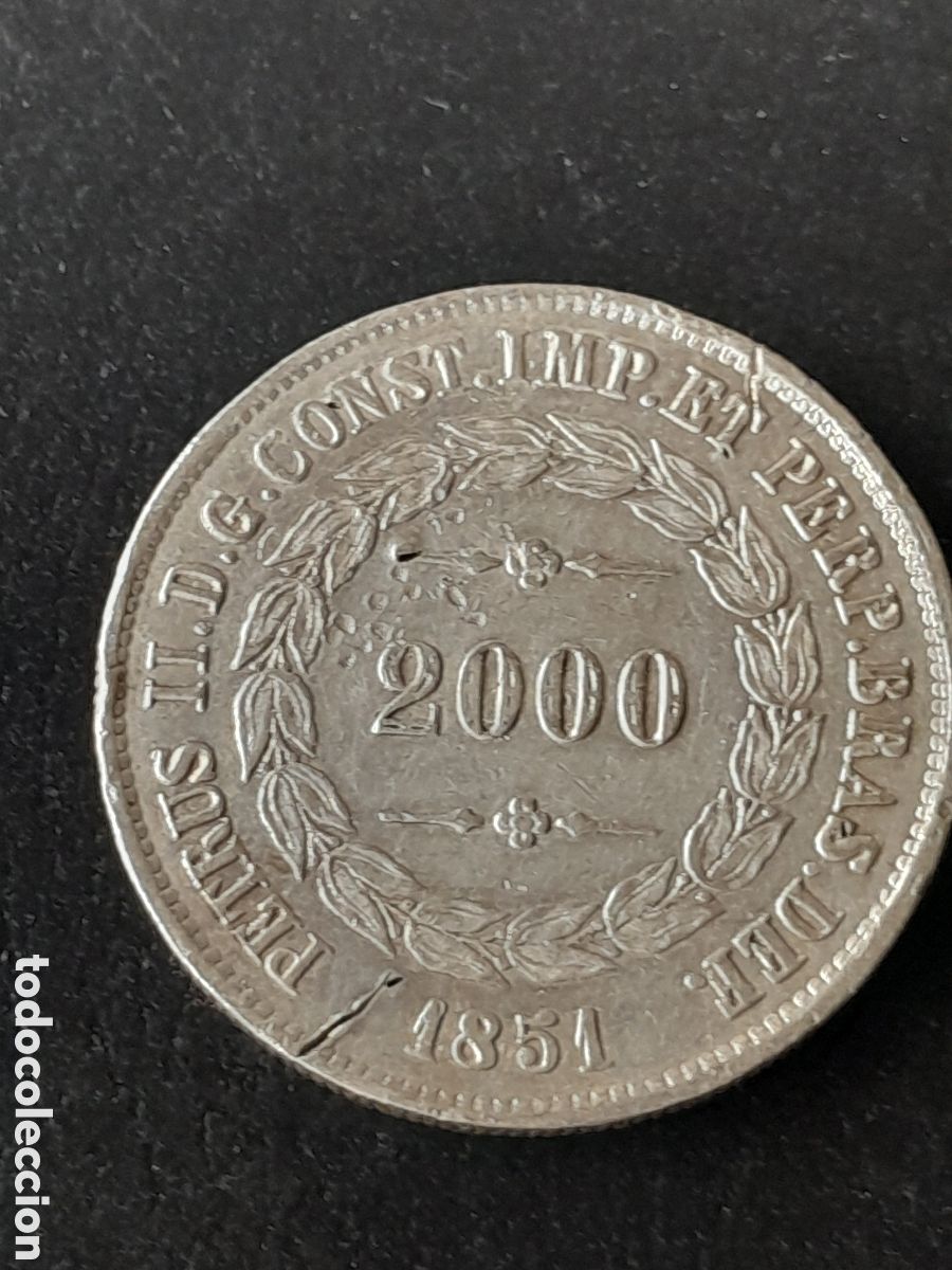 Monedas antiguas de Am&eacute;rica: Brasil 2000 Reis 1851 Plata - Certificada (MBC) + rotura cu&ntilde;o