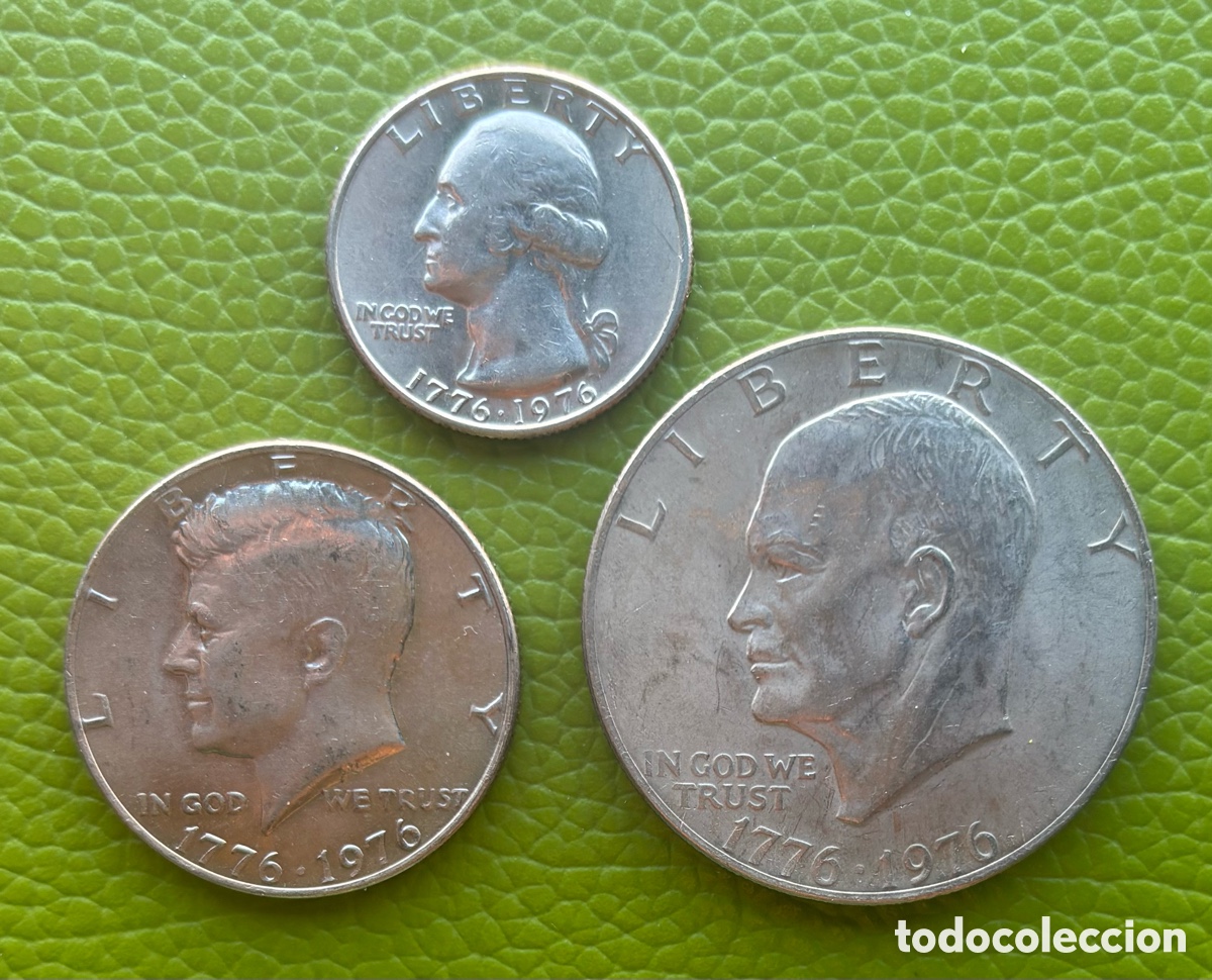 Monedas antiguas de Am&eacute;rica: ESTADOS UNIDOS. LOTE 3 MONEDAS SERIE 200 ANIVERSARIO INDEPENDENCIA USA. 1976.