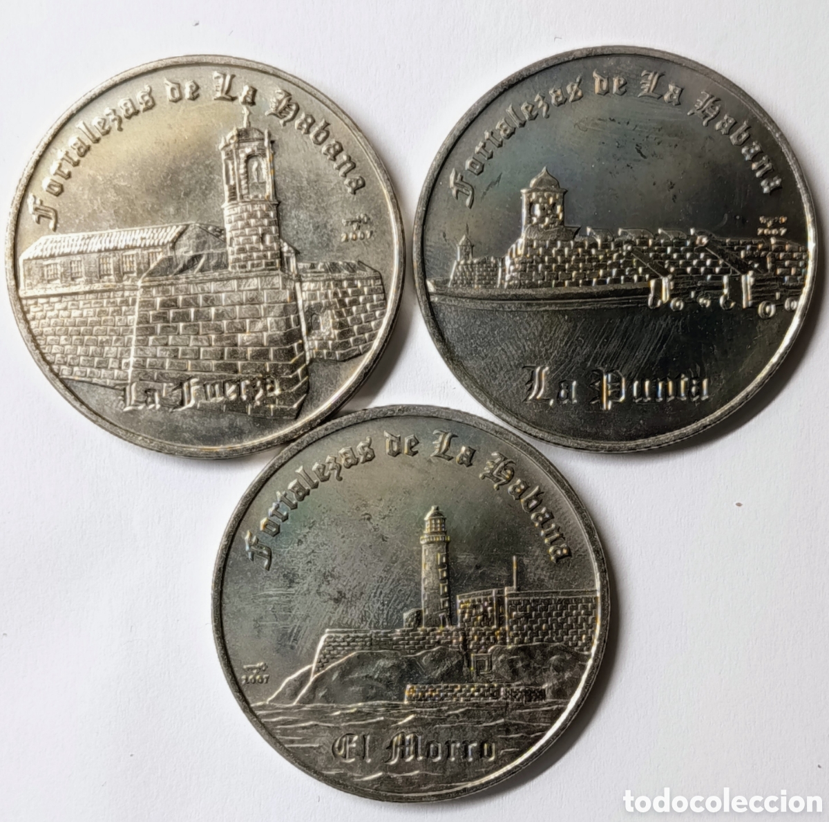 Monedas antiguas de Am&eacute;rica: CUBA. 3 MONEDAS DE UN PESO. 2007. &ldquo;FORTALEZAS DE LA HABANA&rdquo;. COBRE-N&Iacute;QUEL. 26 gramos. 38 mil&iacute;metros.