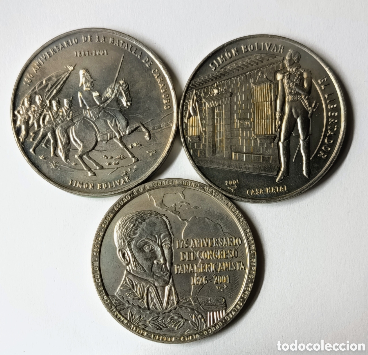 Monedas antiguas de Am&eacute;rica: CUBA. 3 MONEDAS DE UN PESO. 2001. &ldquo;SIM&Oacute;N BOL&Iacute;VAR&rdquo;. COBRE-N&Iacute;QUEL