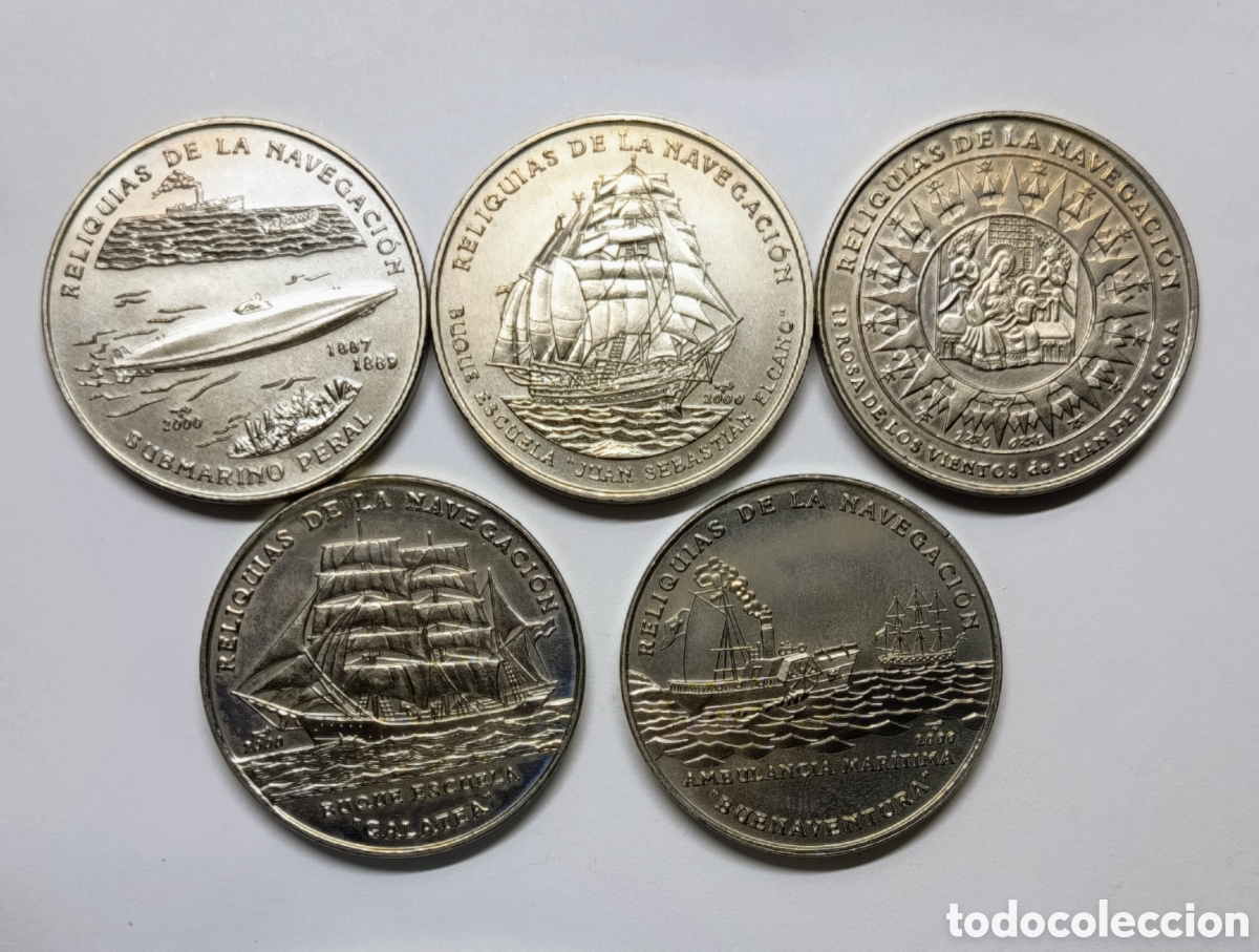 Monedas antiguas de Am&eacute;rica: CUBA. 5 MONEDAS DE UN PESO. 2000. &ldquo;RELIQUIAS DE LA NAVEGACI&Oacute;N&rdquo;. COBRE-N&Iacute;QUEL. ESCASAS
