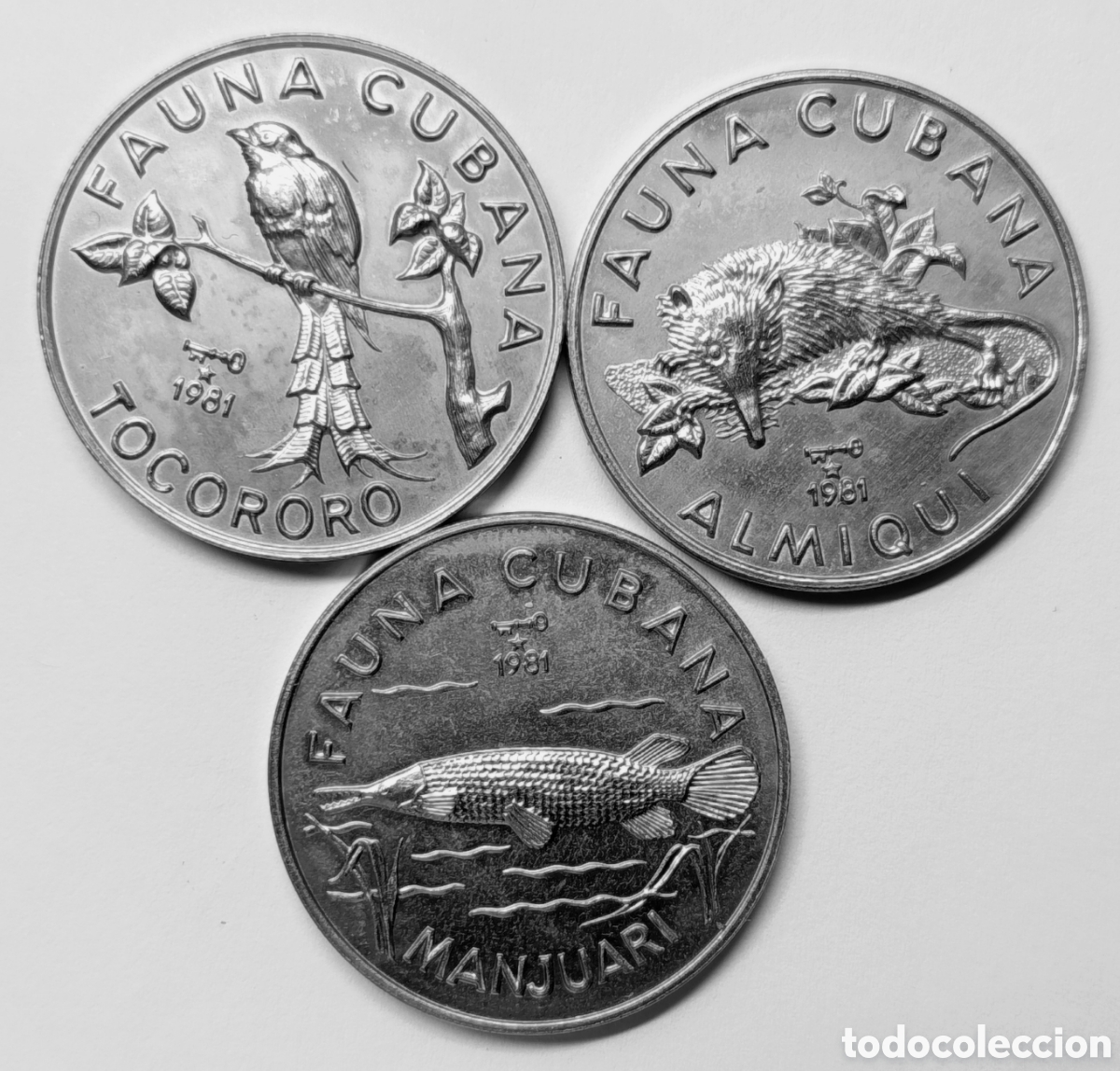 Monedas antiguas de Am&eacute;rica: CUBA. TRES MONEDAS DE UN PESO. 1981. &ldquo;FAUNA CUBANA&rdquo;. COBRE-N&Iacute;QUEL. RARAS