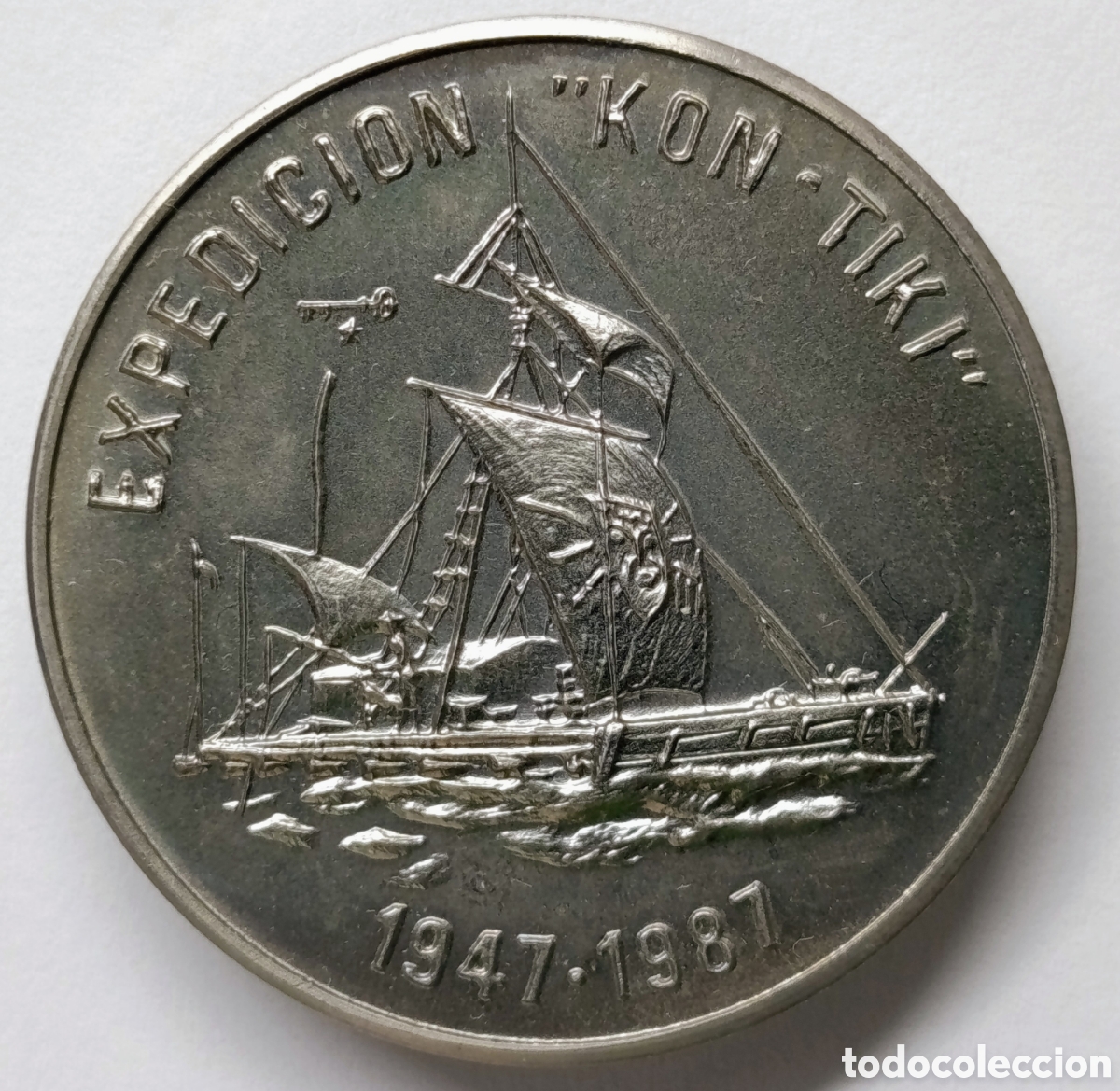 Monedas antiguas de Am&eacute;rica: CUBA. MONEDA DE UN PESO. 1987. &ldquo;EXPEDICI&Oacute;N &lsquo;KON-TIKI&rsquo;&rdquo;. COBRE-N&Iacute;QUEL. RARA