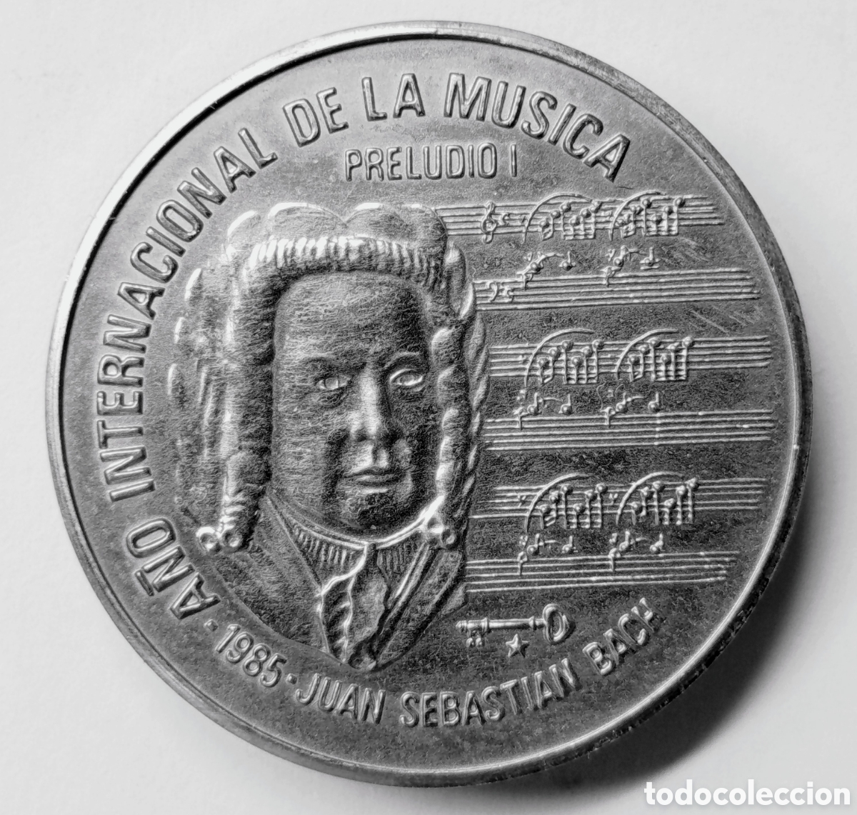 Monedas antiguas de Am&eacute;rica: CUBA. UN PESO. 1985. &ldquo;A&Ntilde;O INTERNACIONAL DE LA M&Uacute;SICA. BACH&rdquo;. COBRE-N&Iacute;QUEL. RARA
