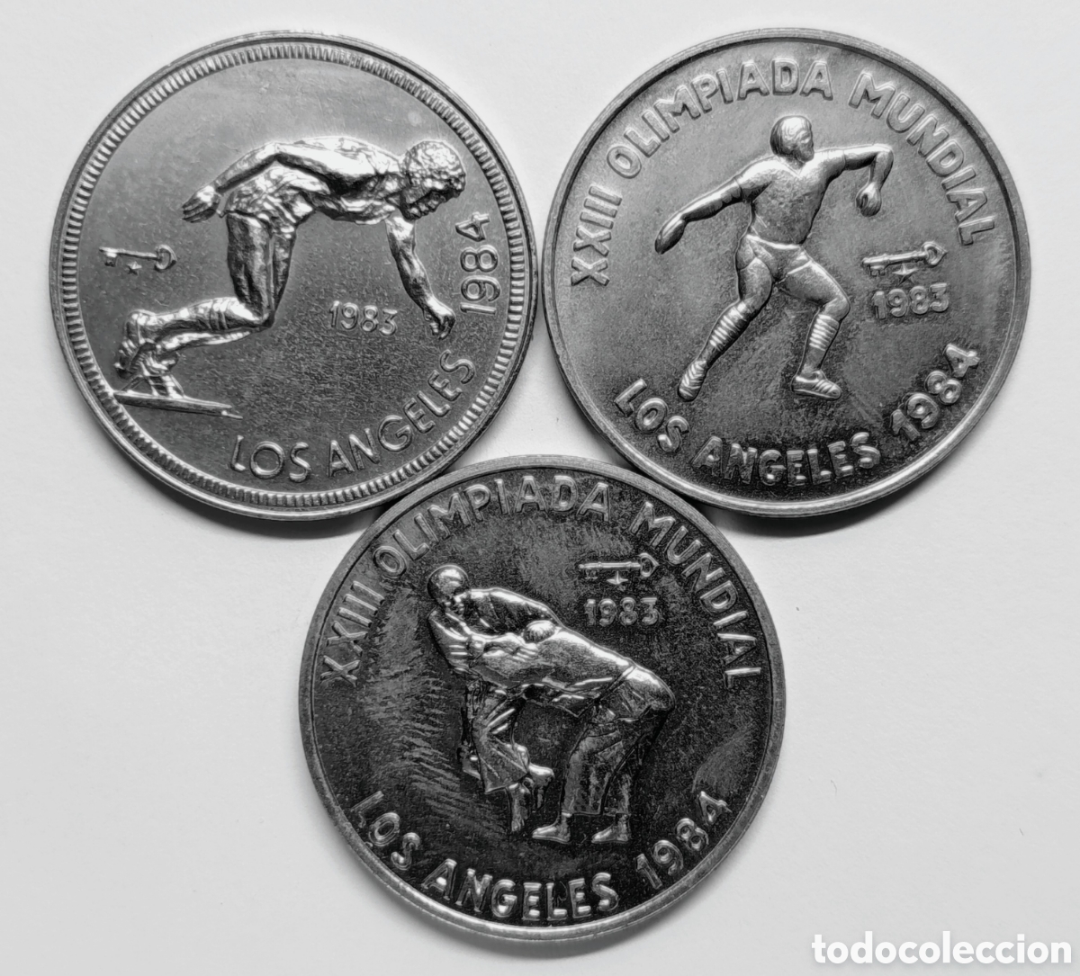 Monedas antiguas de Am&eacute;rica: CUBA. 3 MONEDAS DE UN PESO. 1983. &ldquo;XXIII OLIMPIADA MUNDIAL. LOS &Aacute;NGELES 1984&rdquo;. COBRE-N&Iacute;QUEL. RARAS