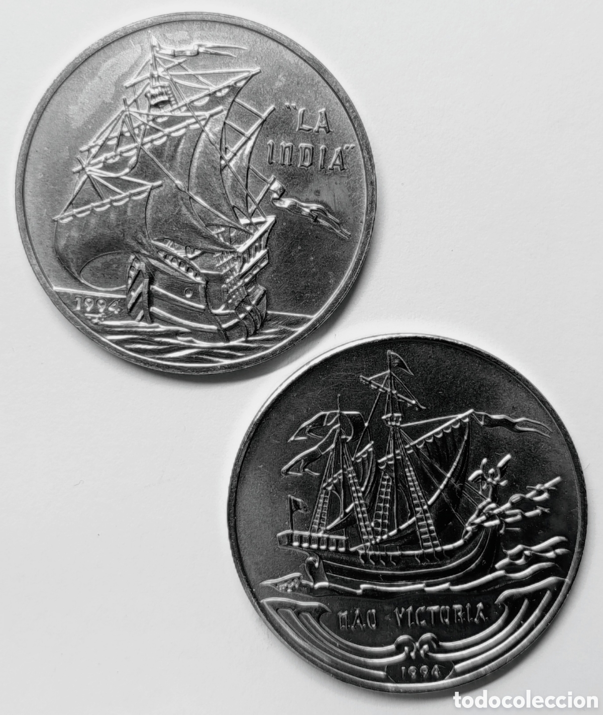 Monedas antiguas de Am&eacute;rica: CUBA. 2 MONEDAS DE UN PESO. 1994. &ldquo;VELEROS&rdquo;. COBRE-N&Iacute;QUEL.