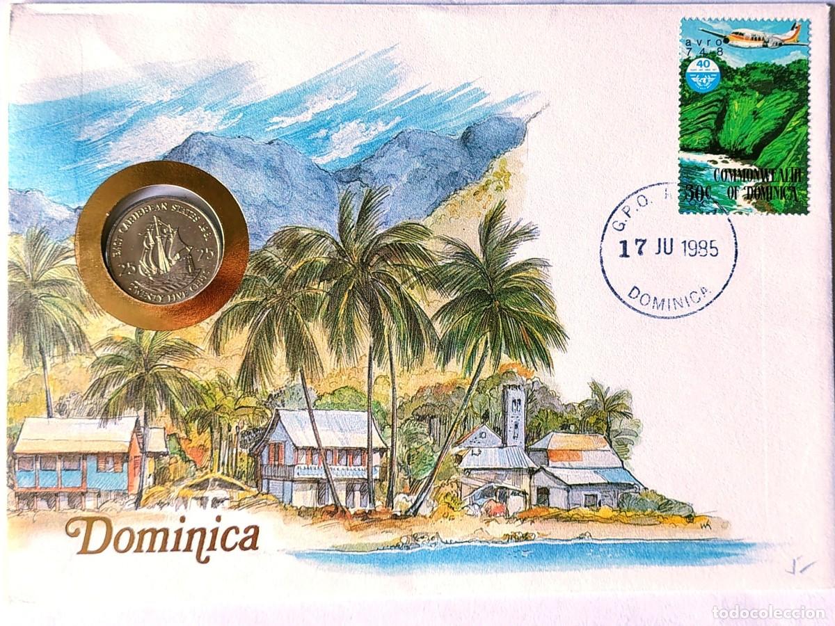 Monedas antiguas de Am&eacute;rica: MANCOMUNIDAD DE DOMINICA - A - MONEDA 25 CENTAVOS 1981 (E.C.O.) - SELLO 30 CENT. - SOBRE 17 JUN 1985