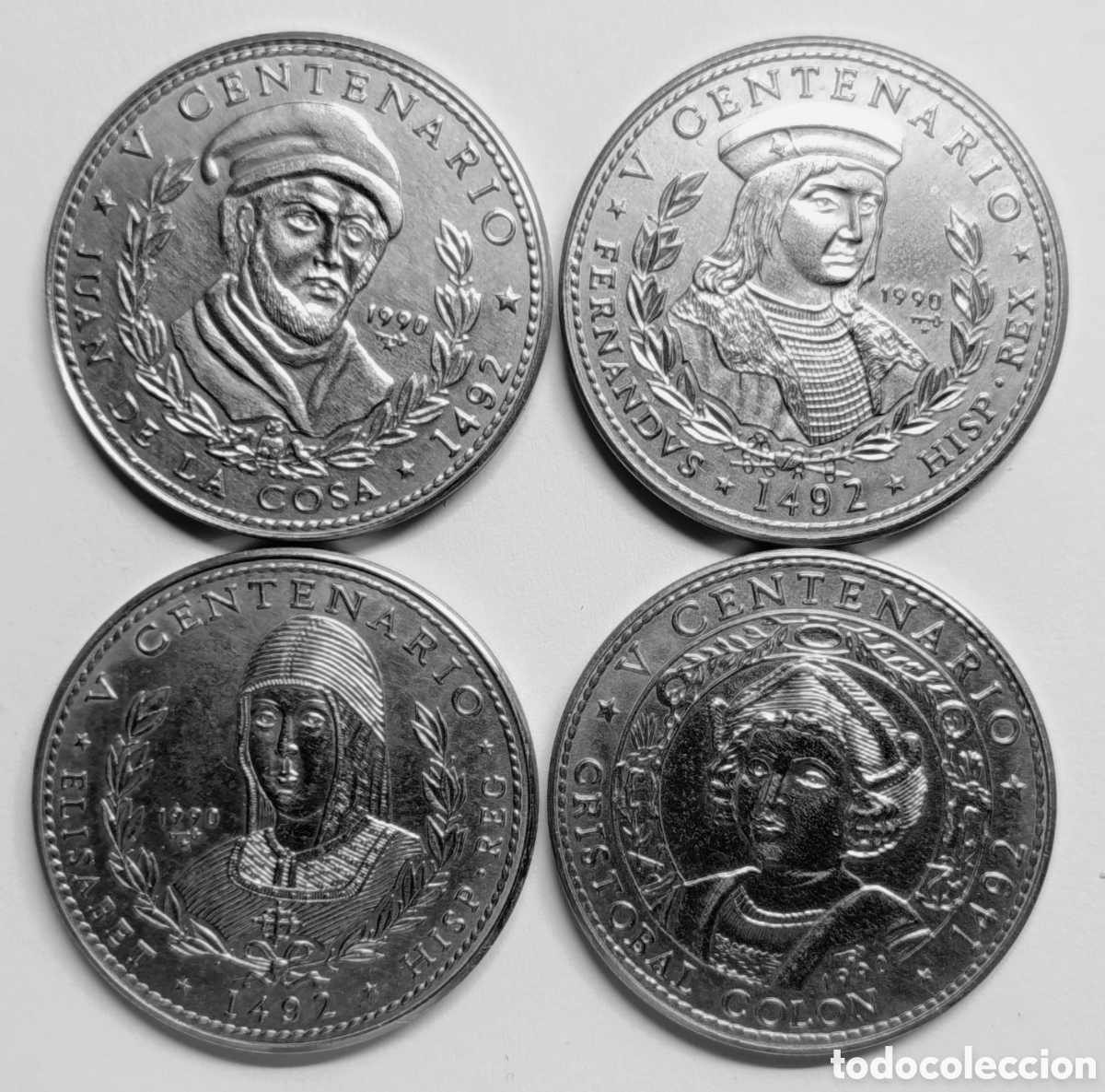 Monedas antiguas de Am&eacute;rica: CUBA. 4 MONEDAS DE UN PESO. 1990 &ldquo;V CENTENARIO&rdquo;. COBRE-N&Iacute;QUEL. RARAS
