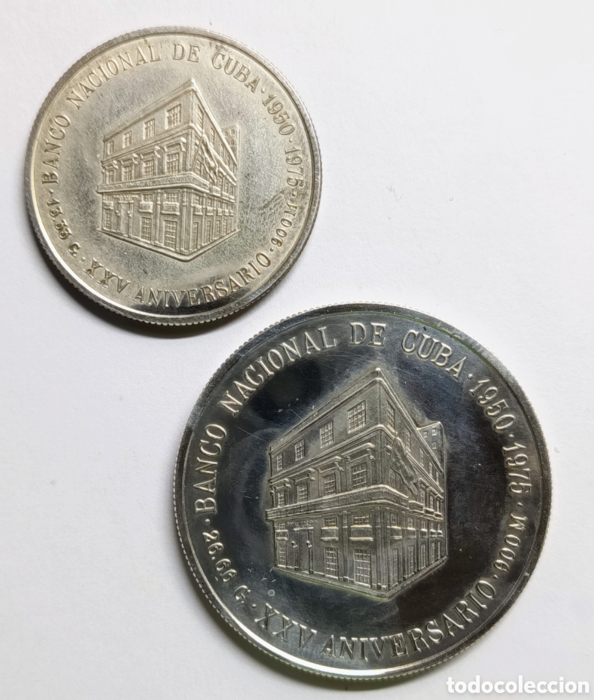 Monedas antiguas de Am&eacute;rica: CUBA. 2 MONEDAS DE 5 Y 10 PESOS. 1975. &ldquo;XXV ANIVERSARIO BANCO NACIONAL DE CUBA&rdquo;. PLATA. PROOF