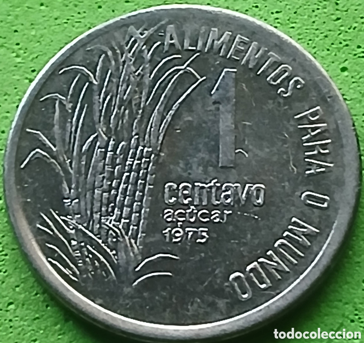 Monedas antiguas de Am&eacute;rica: Brasil 1 centavo 1975 km#585 Ca&ntilde;a de az&uacute;car FAO