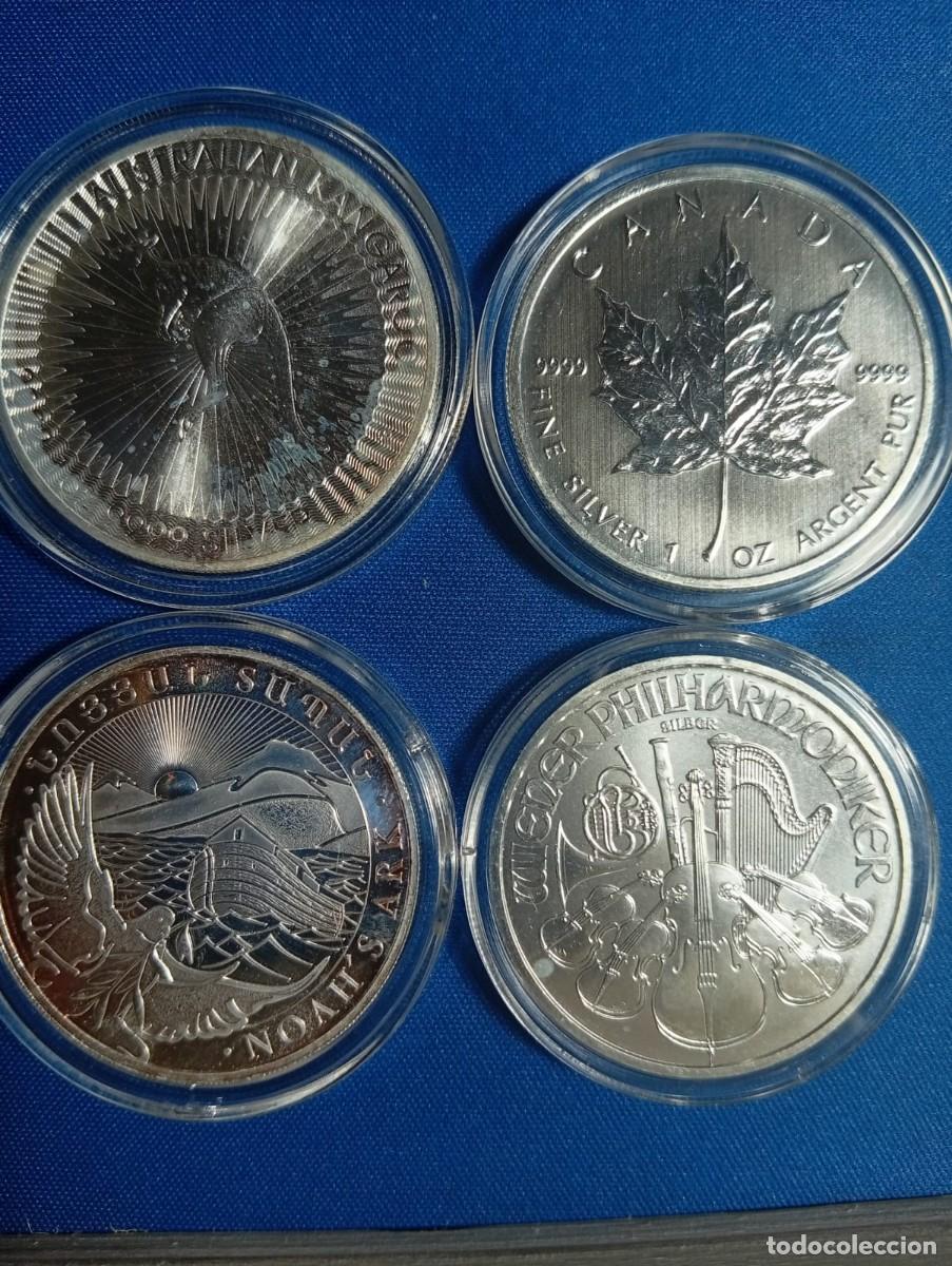 Monedas antiguas de Am&eacute;rica: 4 onzas de plata pura, Maple Leaf, Filarm&oacute;nica de Viena, Arca de No&eacute;, Canguro de Australia
