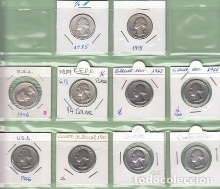 Monedas antiguas de Am&eacute;rica: ESTADOS UNIDOS. Diez monedas de &frac14;$ de Plata entre 1935 y 1966. BC-MBC