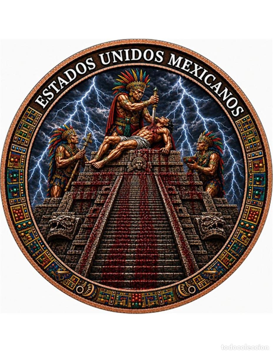 Monedas antiguas de Am&eacute;rica: Sacrificio azteca 5 onzas cobre 999 no moneda Tirada 3000